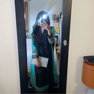 Pakistani 2pc Indian Black Teal Blue Shalwar Kameez